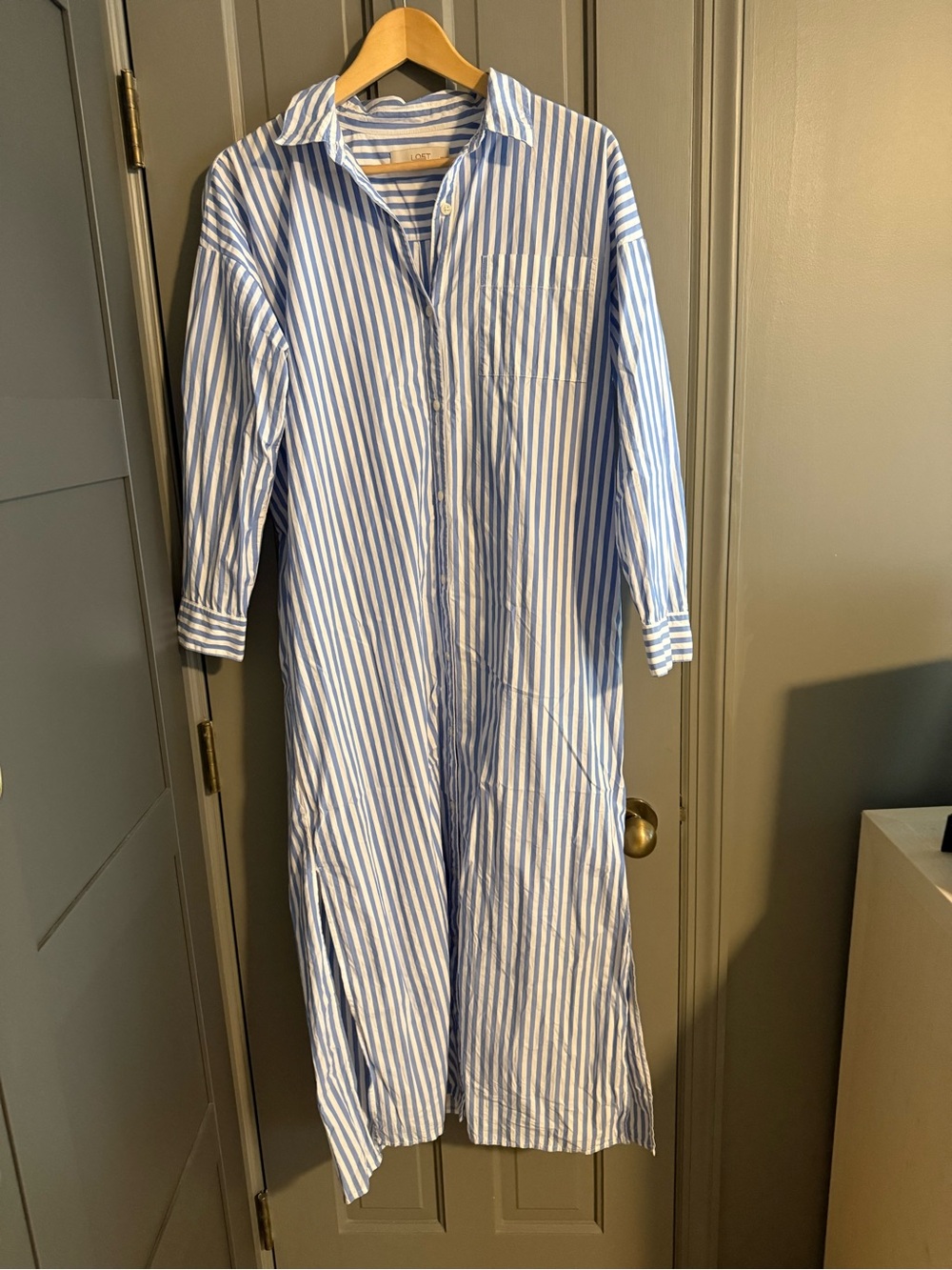 LOFT Light Blue and White Striped Maxi Shirt Dress - Picture 4 of 6